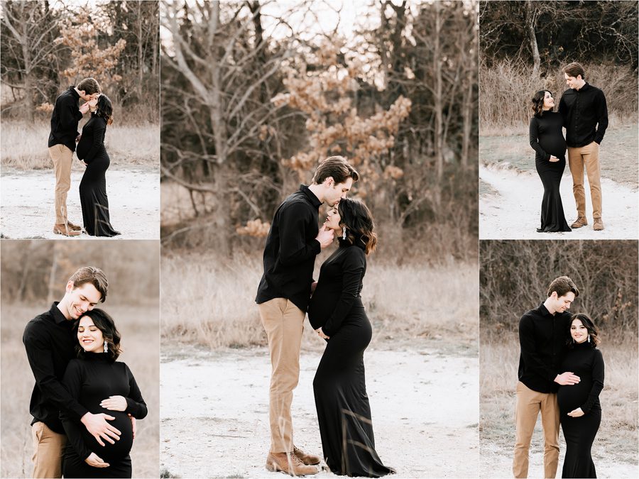 maternity couple in romantic poses with blank outfits