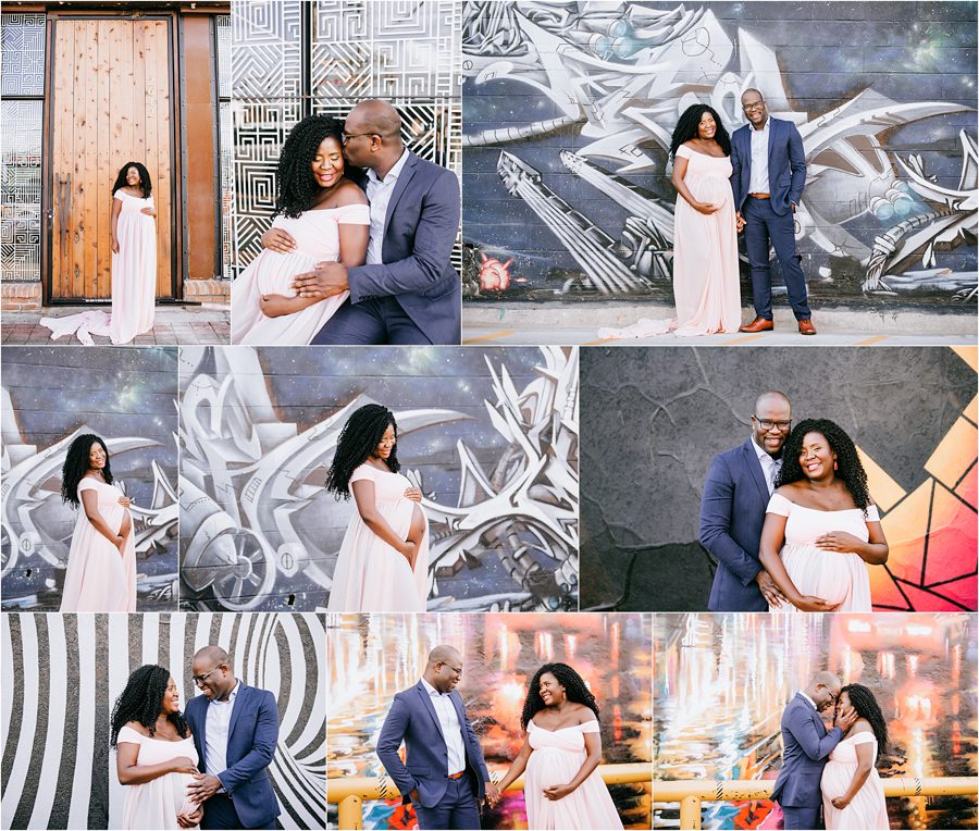 deep ellum maternity couples photoshoot in front of graffiti walls