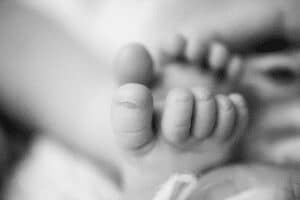 Close Up Of A Baby'S Feet For Black And White Newborn Photography
