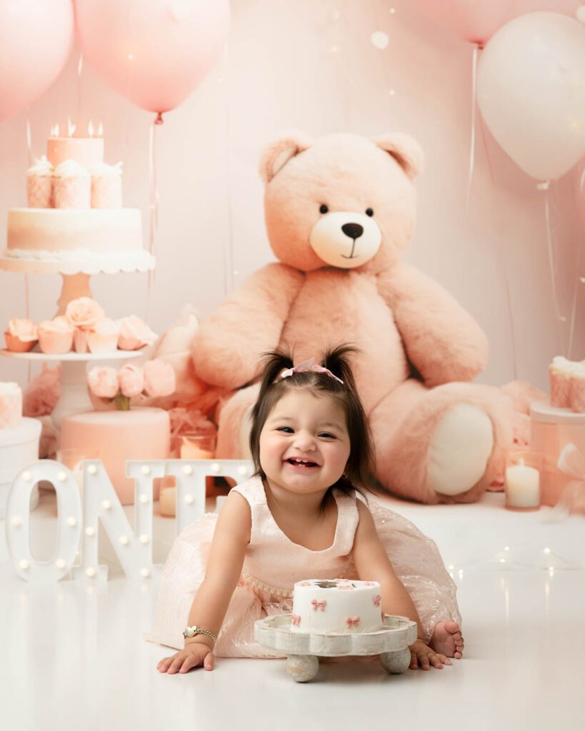6 Dos And Don'Ts For A Successful Cake Smash Photo Session 14 Teddy Bear Cake Smash Photographer Dallas Capturing A Soft Neutral First Birthday Session With Oversized Teddy Bear Décor.