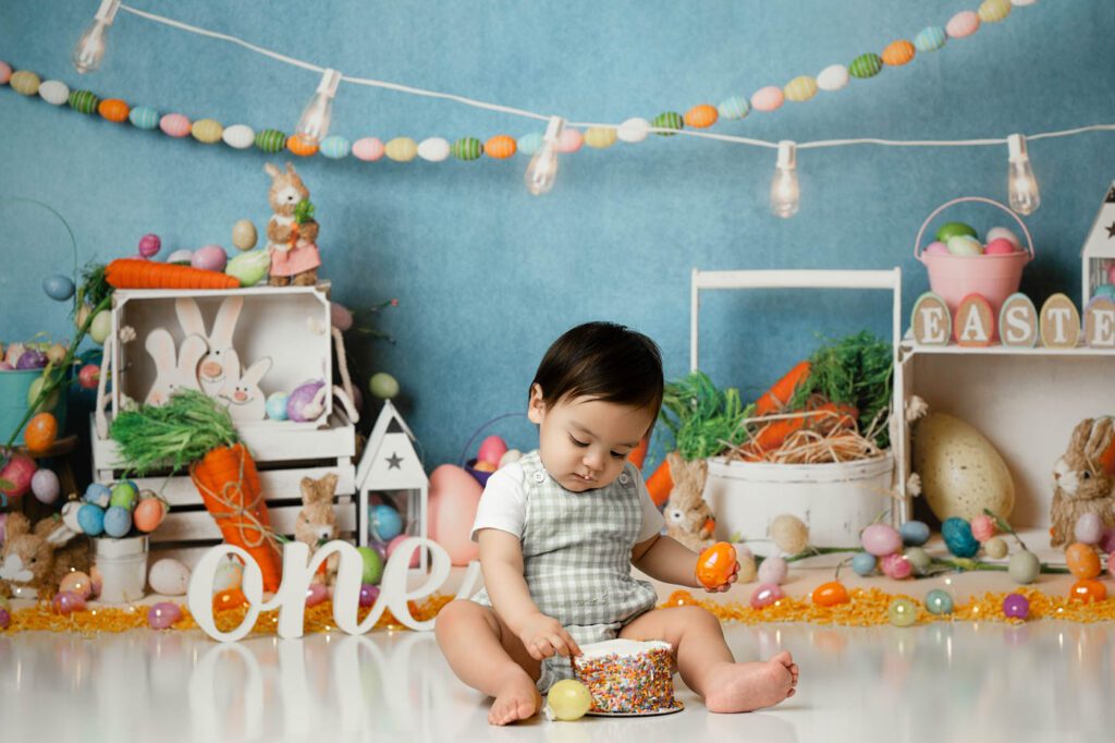 Cake Smash Safety: How To Prepare For Your Baby'S First Birthday 14 Baby-Led Cake Smash Session With A Colorful Spring-Inspired First Birthday Backdrop In Dallas.