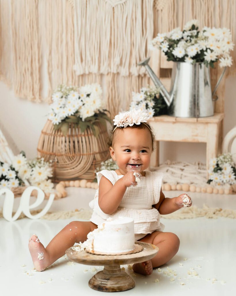 Cake Smash Safety: How To Prepare For Your Baby'S First Birthday 10 Comfortable Cake Smash Session With A Neutral Studio Backdrop For A Baby'S First Birthday.