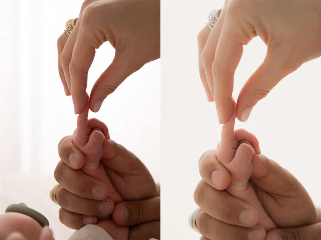 Before And After Newborn Photography Editing Showing Detail Enhancement And Natural Color Adjustments