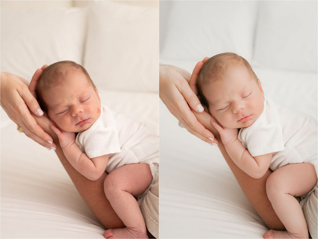 Professional Newborn Image Editing Comparison Demonstrating Natural Newborn Skin Retouching And Color Correction