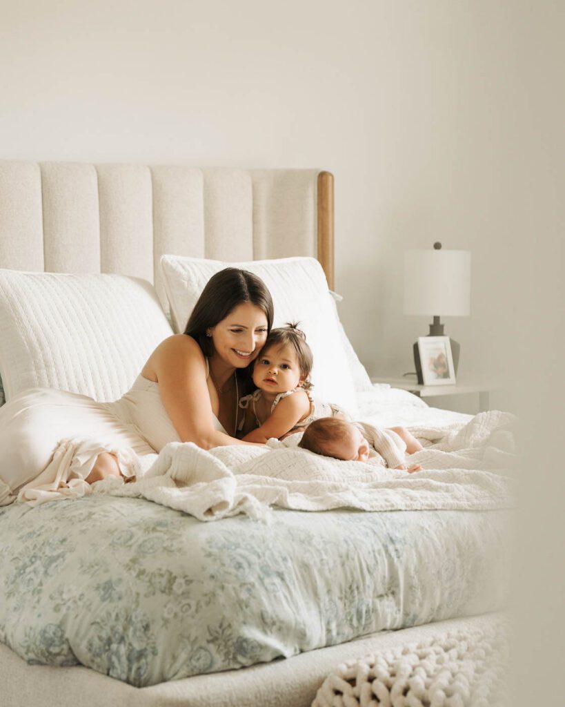 Postpartum Newborn Photography: Supporting New Parents Through A Calm, Thoughtful Experience 20 Relaxed Family Portrait During A Luxury Newborn Photography Experience In A Dallas Studio.