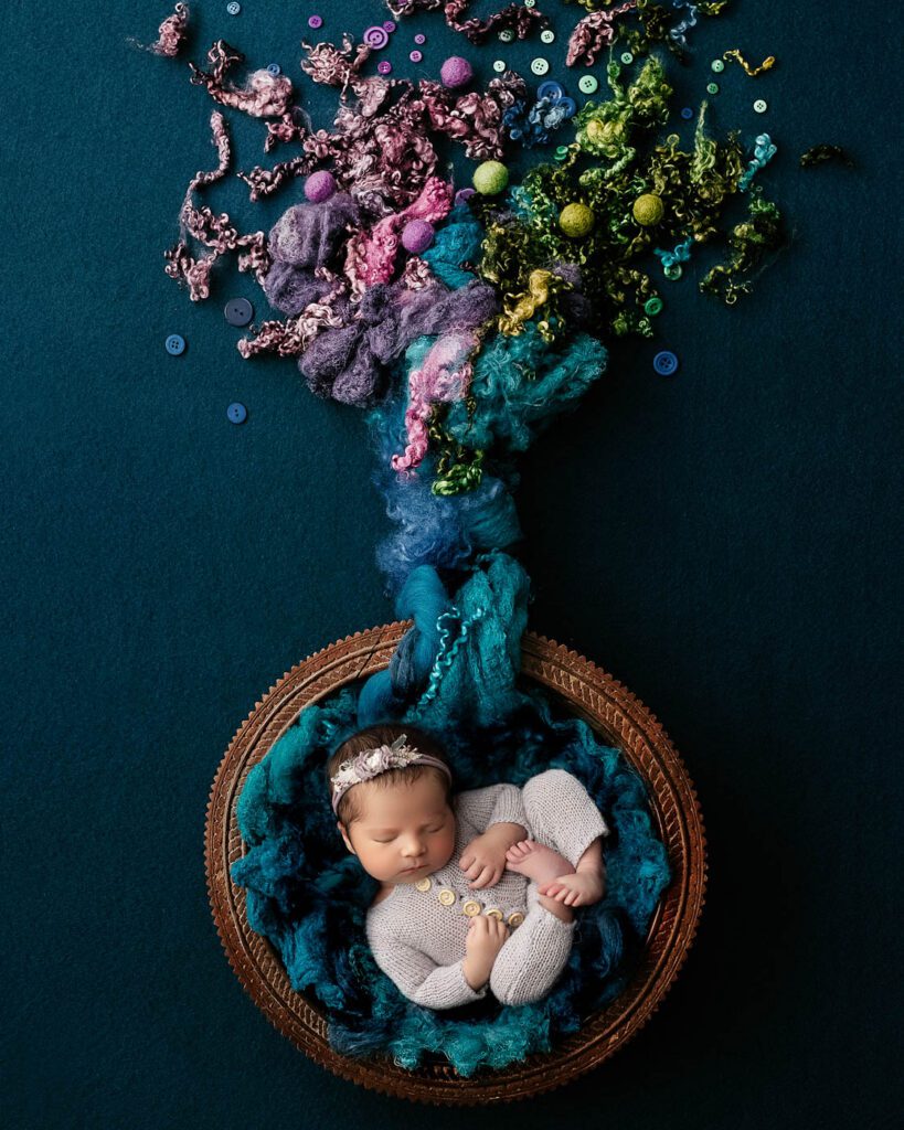 Dallas Newborn Photographer | Baby Chloe'S Newborn Session 10 Artistic Newborn Portrait Featuring Floral Details And A Sleeping Baby In A Basket