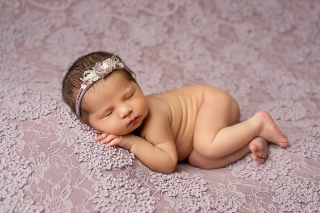 Dallas Newborn Photographer | Baby Chloe'S Newborn Session 14 Newborn Baby Girl Posed On A Soft Pink Backdrop During A Dfw Newborn Photography Session