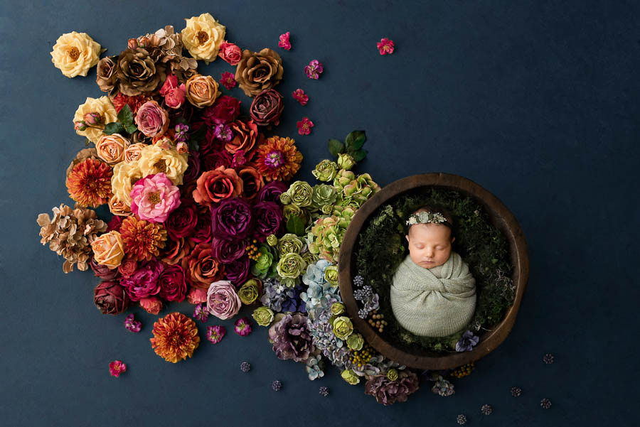 Booking A Dallas Newborn Photographer: What Every Parent Should Know 16 Fine Art Newborn Photography Setup With Colorful Florals By Dallas Newborn Photographe