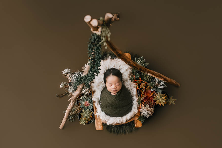 Booking A Dallas Newborn Photographer: What Every Parent Should Know 19 Posed Newborn Photography Setup With Neutral Earthy Tones In Dallas Studio