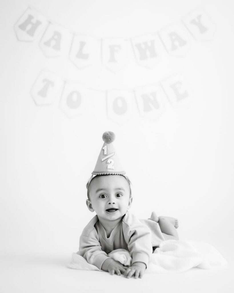 Minimal Diy Birthday Milestone Portrait With Neutral Backdrop And Birthday Hat