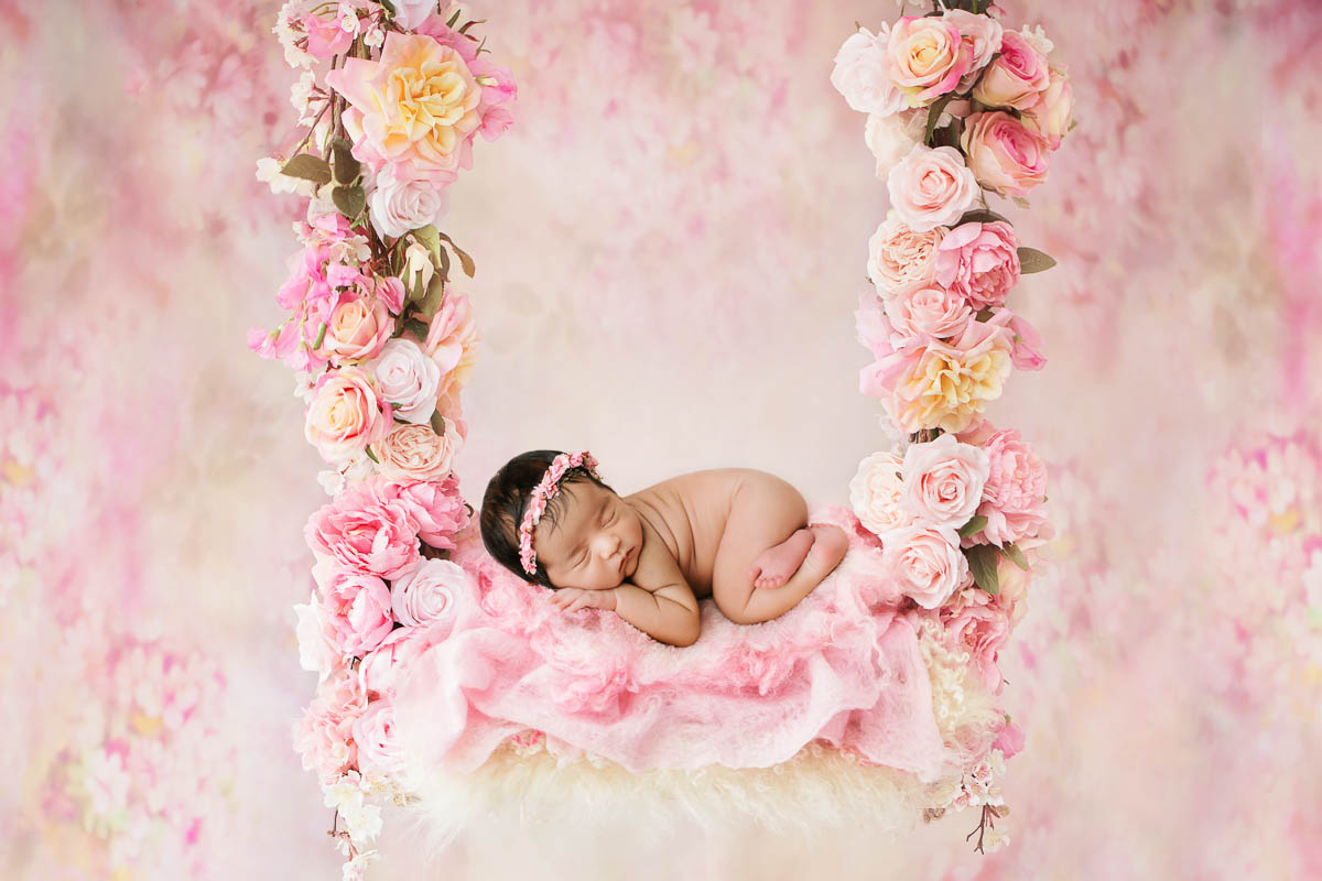 Newborn Baby Girl In Pink Floral Setup Dallas Newborn Photographer