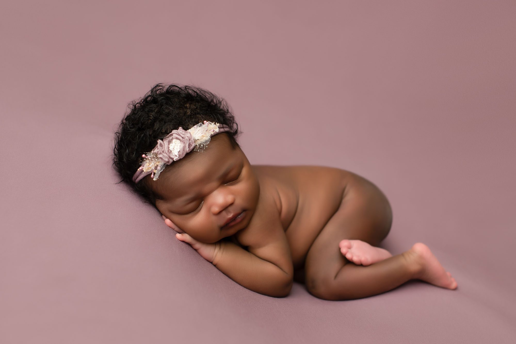 Dallas Newborn Photography – Newborn Girl Sleeping Peacefully On Side