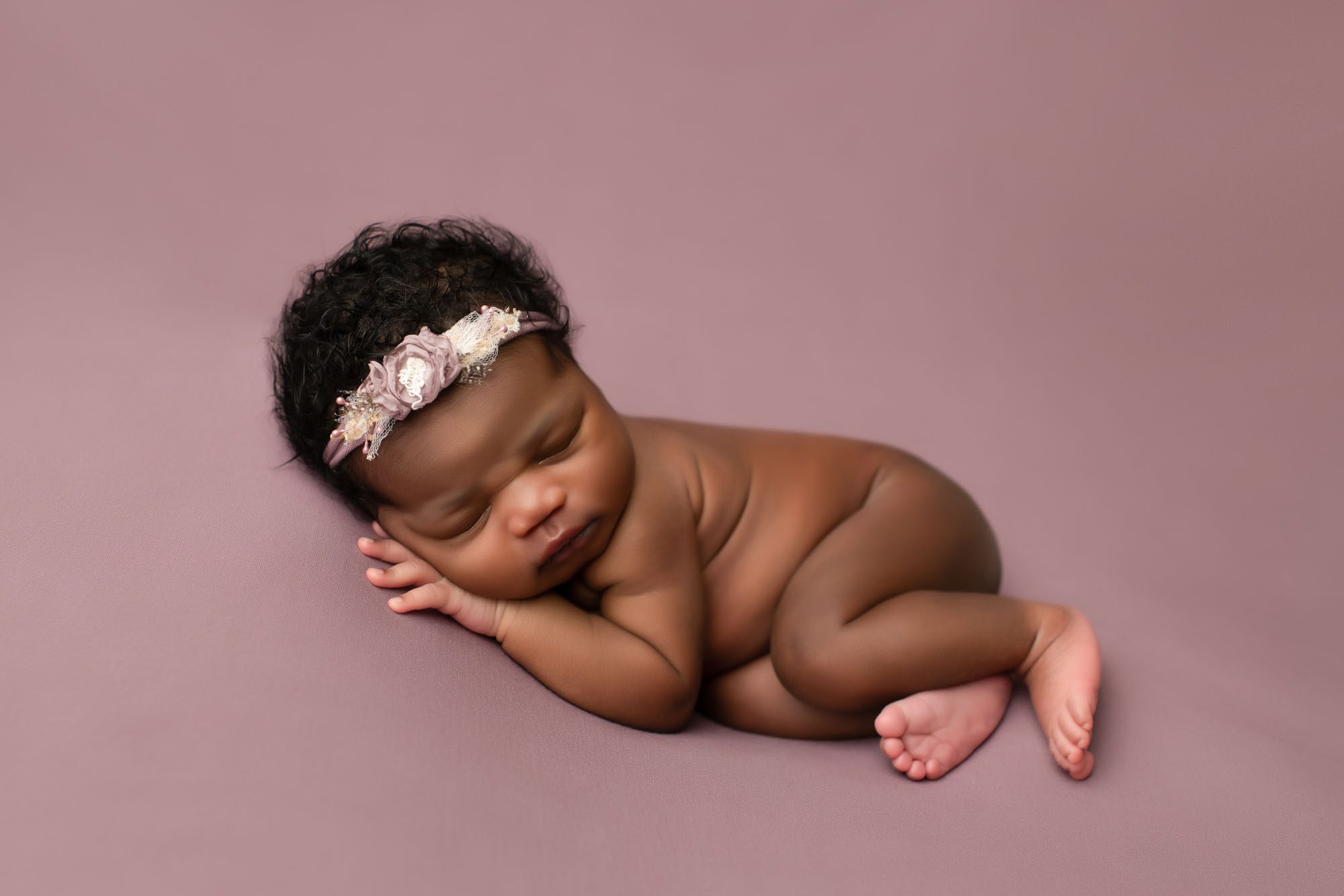 Newborn Baby Girl Sleeping On Mauve Blanket – Dallas Newborn Photography Session