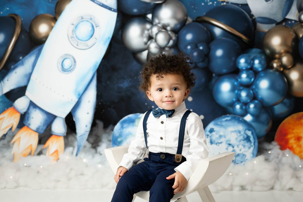 Dallas Cake Smash Photography Space Theme First Birthday Session With Baby Boy