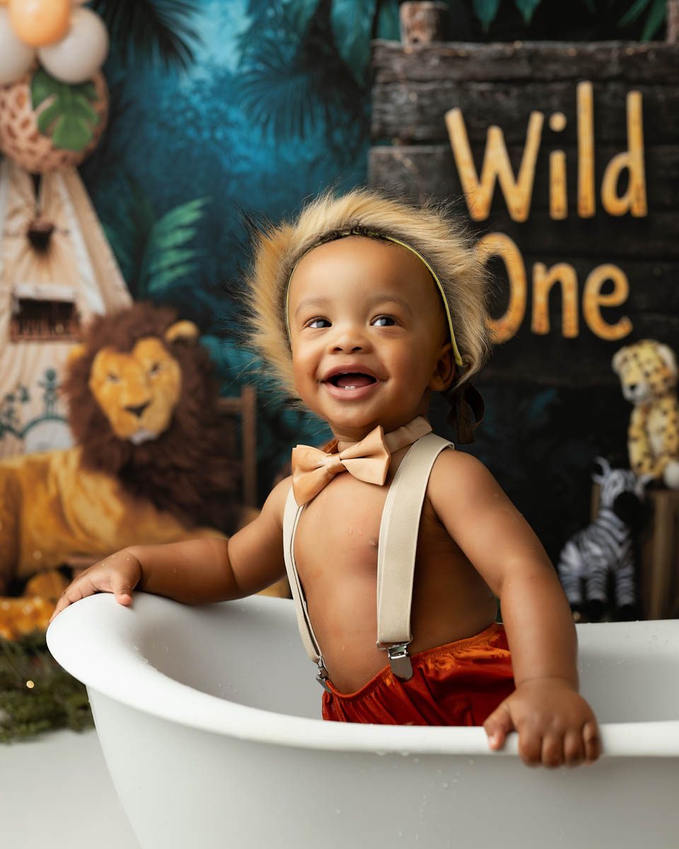 Dallas cake smash photography wild one theme baby in studio milestone session