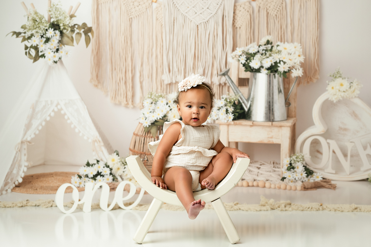 Baby Lifestyle Milestone Photography Dallas One Year Session Studio Neutral Set