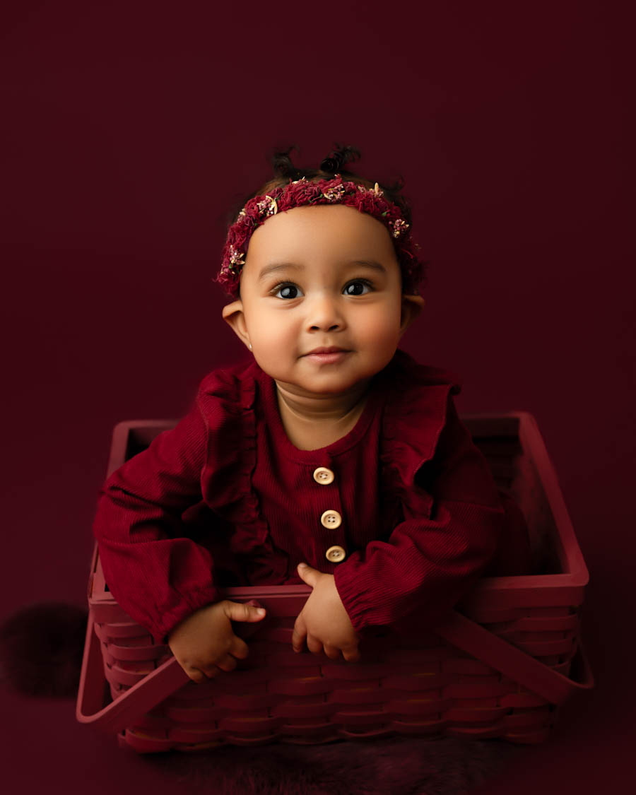 Baby Milestone Photography Dallas Sitter Session Baby Girl Red Studio Portrait