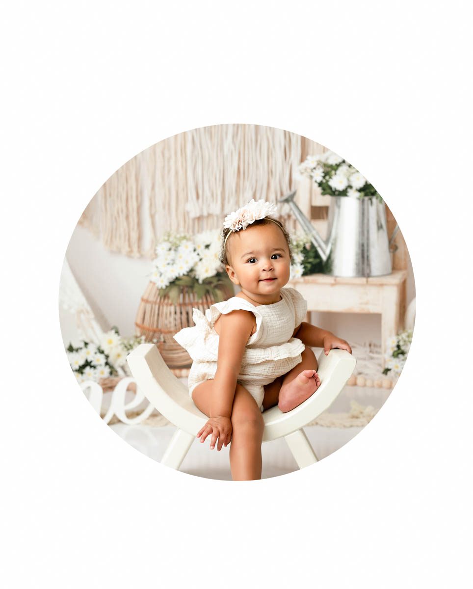 DFW cake smash photography neutral boho theme baby girl first birthday session