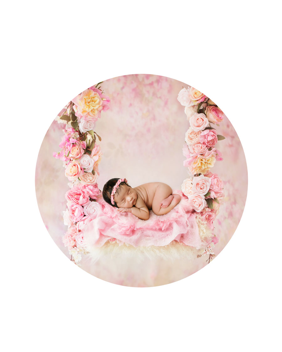 Luxury newborn portrait Dallas baby girl in pink floral setup