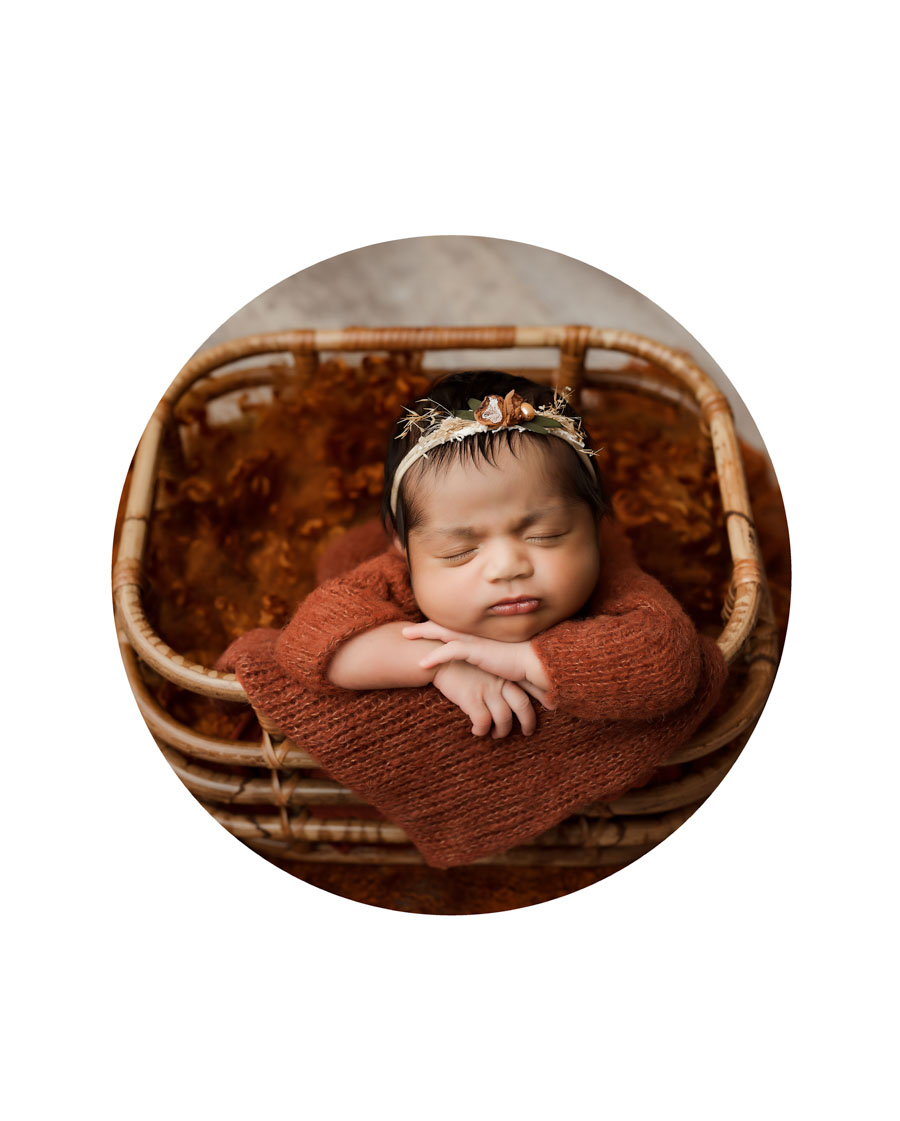 newborn photography Dallas baby wrapped in basket setup