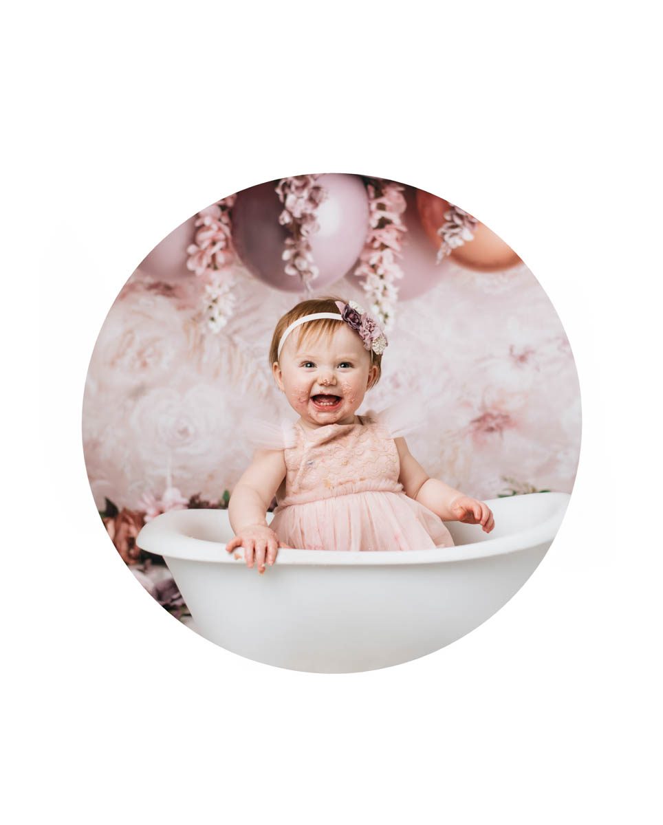 Dallas cake smash photography blush pink floral theme baby girl first birthday