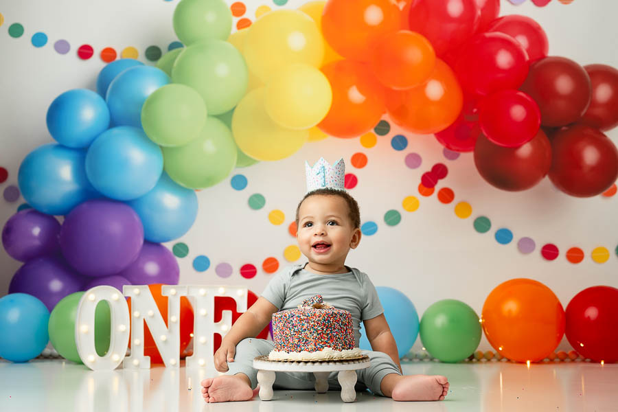 Colorful Balloon Cake Smash Photography Session For Baby Boy