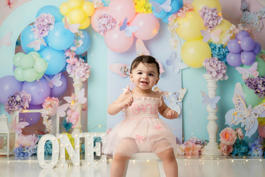 Dallas Cake Smash Photographer Pastel Balloon First Birthday Session By Lily Hayes Photography