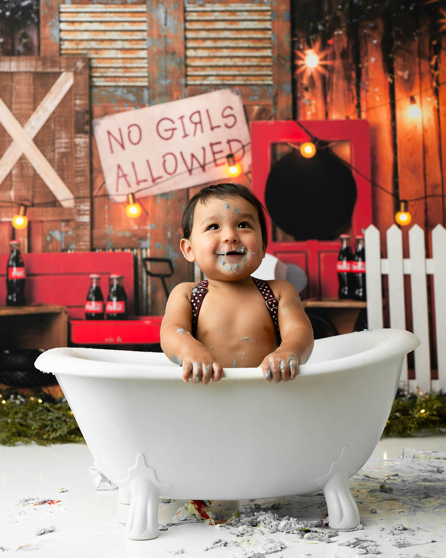 Cake Smash Bathtub Photos After First Birthday Photography Session