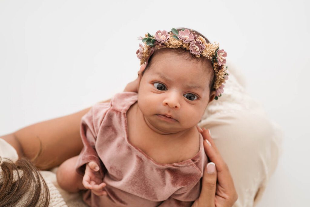 Close-Up Portrait Of A Newborn Baby During A Dallas Studio Session.